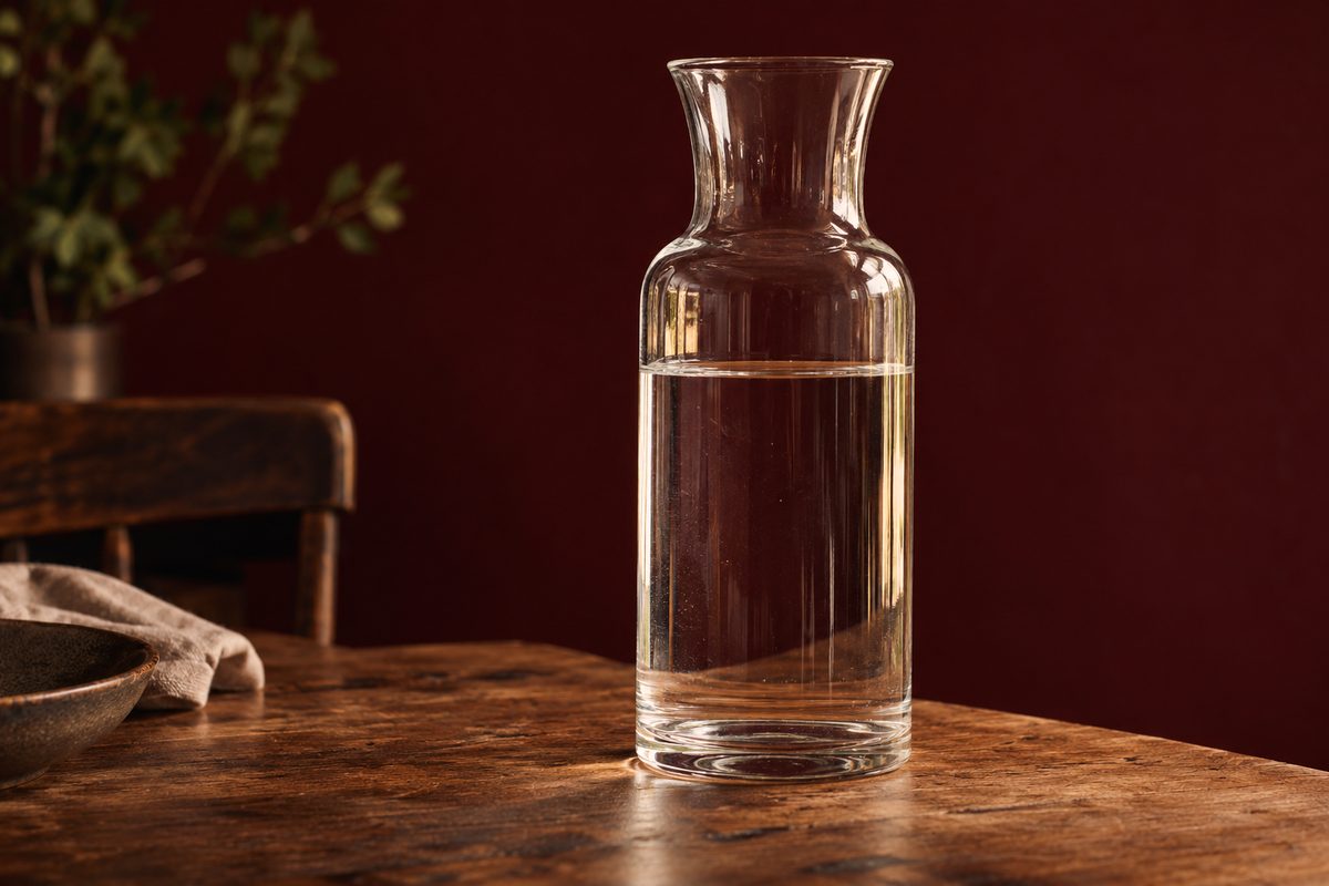 Low-expansion borosilicate carafe for hot beverage and cold brew table service.