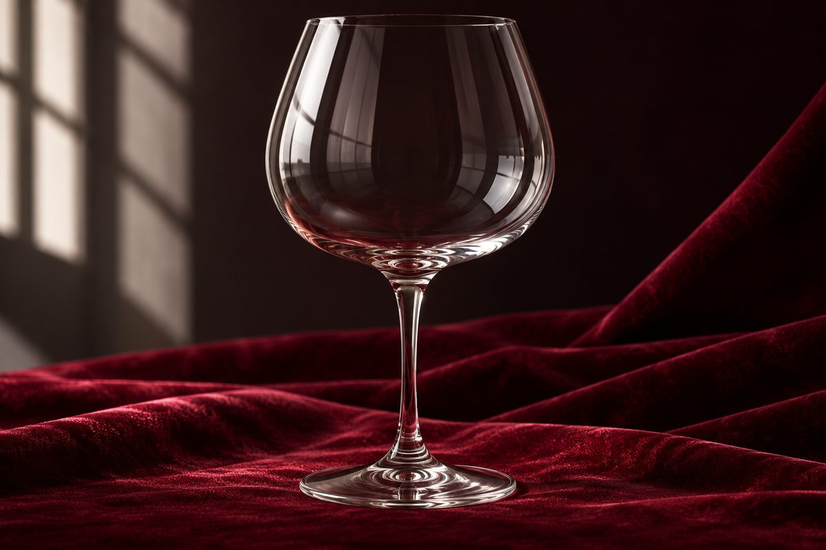 Wide-bellied 720ml Burgundy wine glass with slender drawn stem.