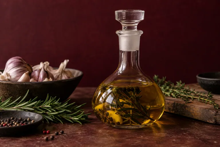 Culinary infusion decanter fitted with airtight ground-glass stopper joint.
