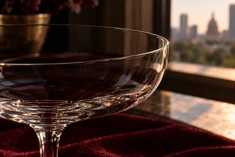 Close-up macro detail of a beadless fire-polished wine glass rim.
