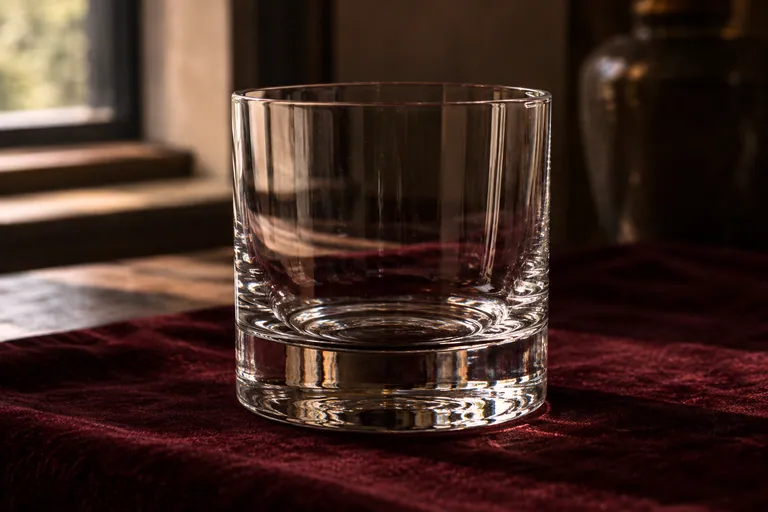 Macro photograph of a seamless pulled stem junction on a clear wine goblet.